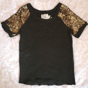 NWT H&M Sequin Short Sleeve Sweatshirt Top, Small